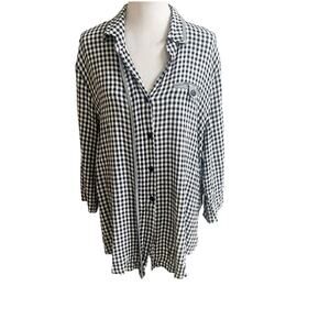 Jamie Brooke Vintage Women’s Gingham Button Down Blouse Size 18w/20w Black White